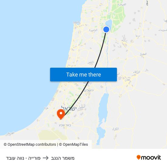 פורייה - נווה עובד to משמר הנגב map