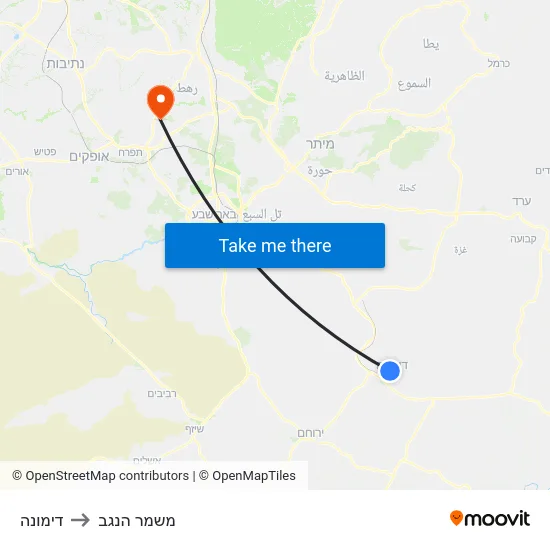 דימונה to משמר הנגב map