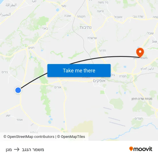 מגן to משמר הנגב map