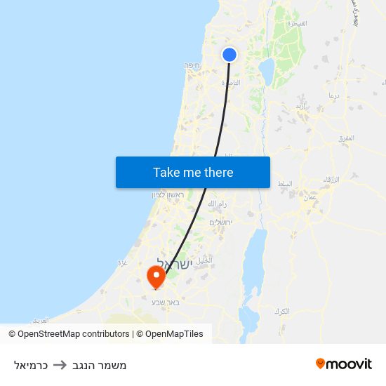 כרמיאל to משמר הנגב map