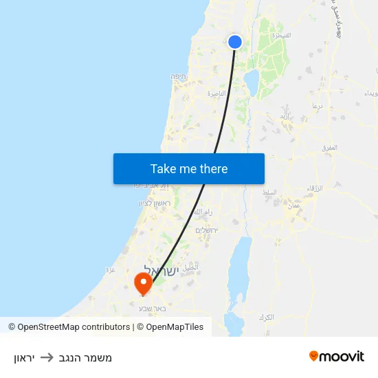 יראון to משמר הנגב map