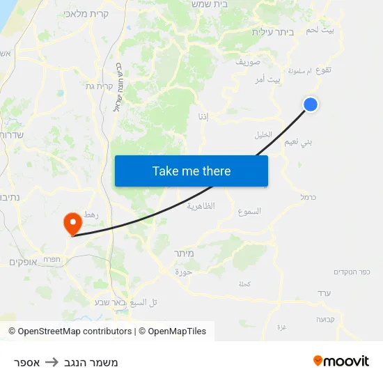 אספר to משמר הנגב map
