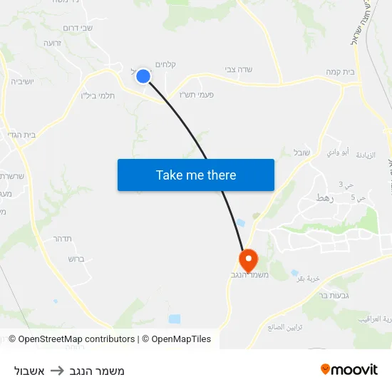 אשבול to משמר הנגב map