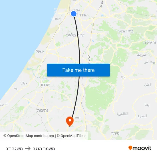 משגב דב to משמר הנגב map