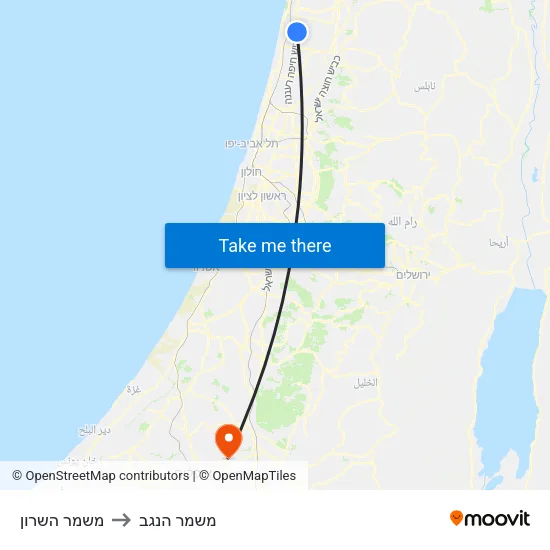 משמר השרון to משמר הנגב map