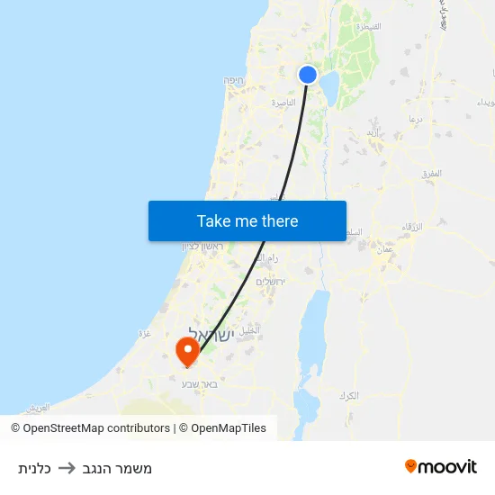 כלנית to משמר הנגב map