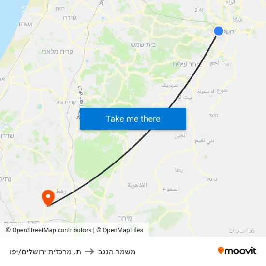 ת. מרכזית ירושלים/יפו to משמר הנגב map