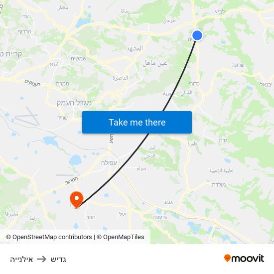 אילנייה to גדיש map