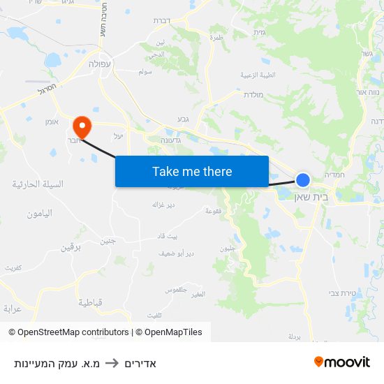 מ.א. עמק המעיינות to אדירים map