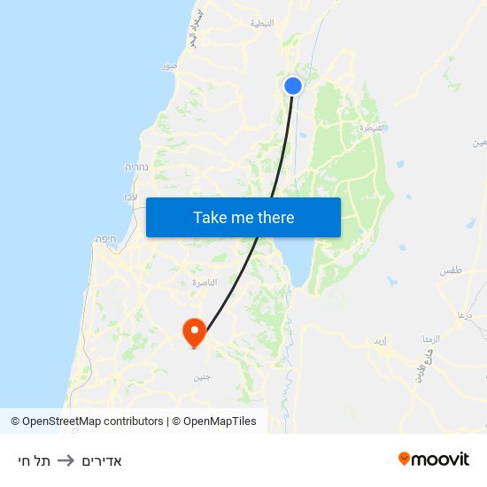 תל חי to אדירים map