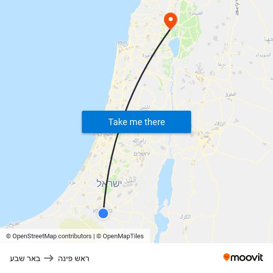 באר שבע to ראש פינה map