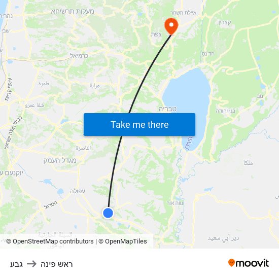 גבע to ראש פינה map