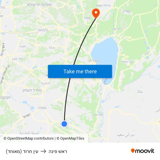 עין חרוד (מאוחד) to ראש פינה map