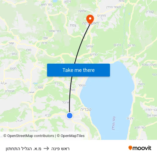 מ.א. הגליל התחתון to ראש פינה map