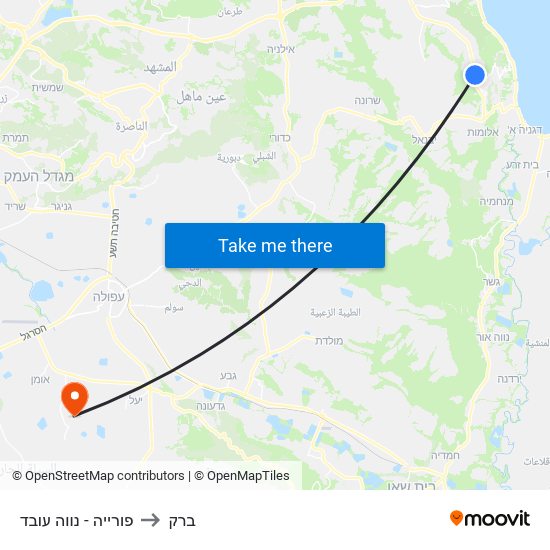 פורייה - נווה עובד to ברק map