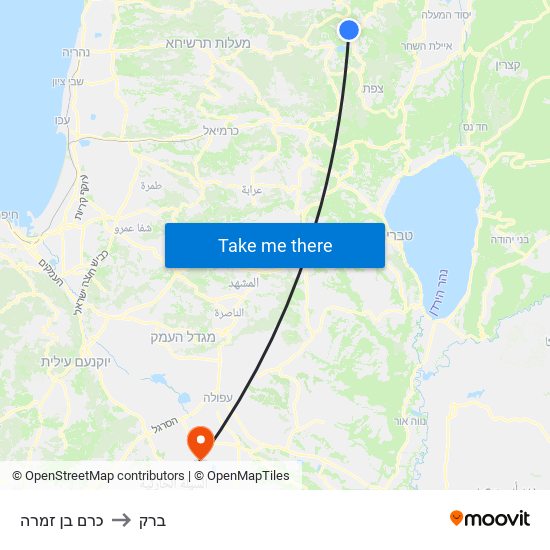 כרם בן זמרה to ברק map