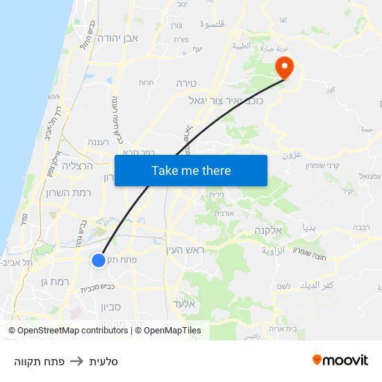 פתח תקווה to סלעית map