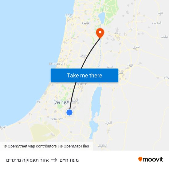 אזור תעסוקה מיתרים to מעוז חיים map