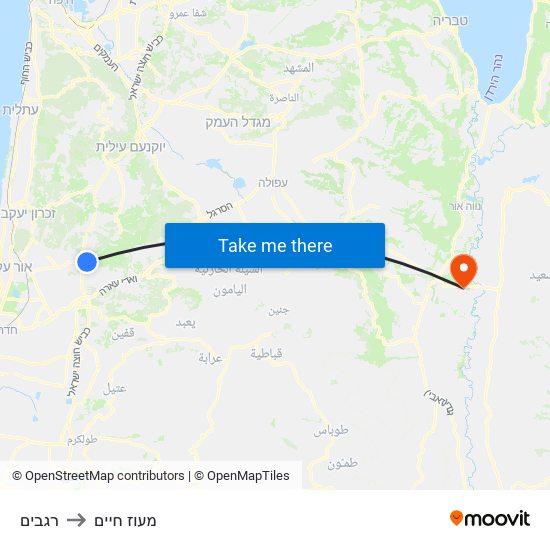 רגבים to מעוז חיים map