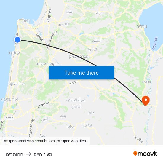 החותרים to מעוז חיים map