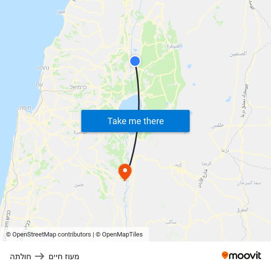 חולתה to מעוז חיים map