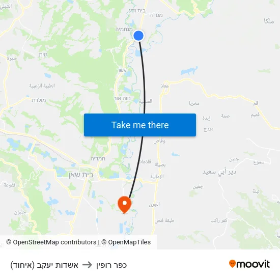 אשדות יעקב (איחוד) to כפר רופין map