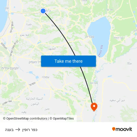 בענה to כפר רופין map