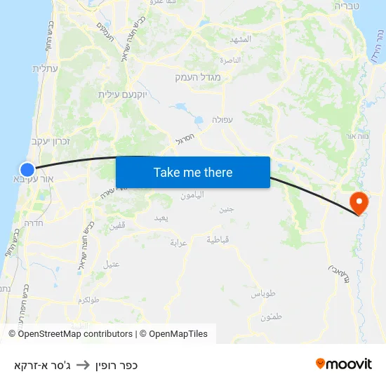 ג'סר א-זרקא to כפר רופין map