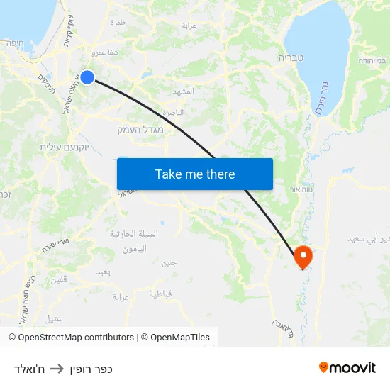 ח'ואלד to כפר רופין map