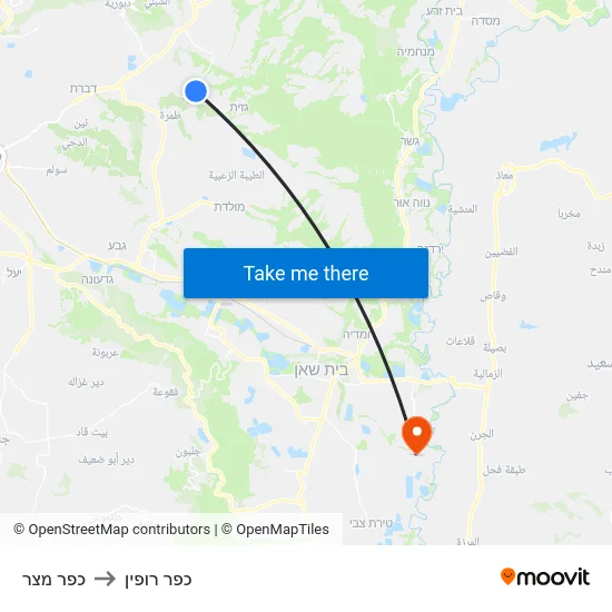 כפר מצר to כפר רופין map