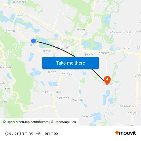 ניר דוד (תל עמל) to כפר רופין map