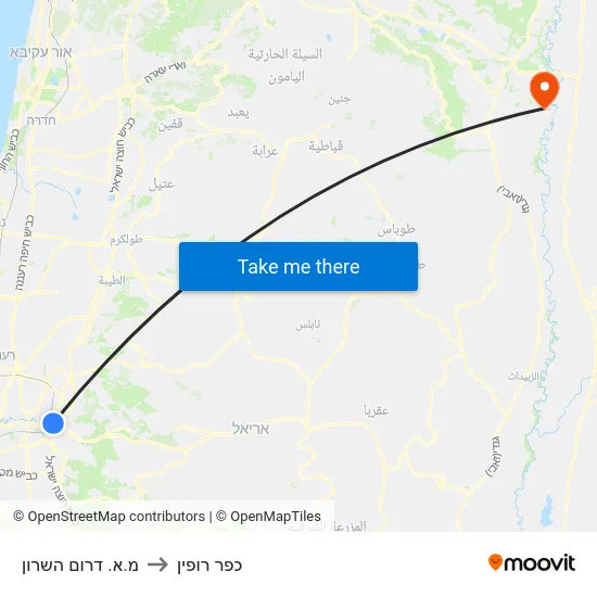 מ.א. דרום השרון to כפר רופין map