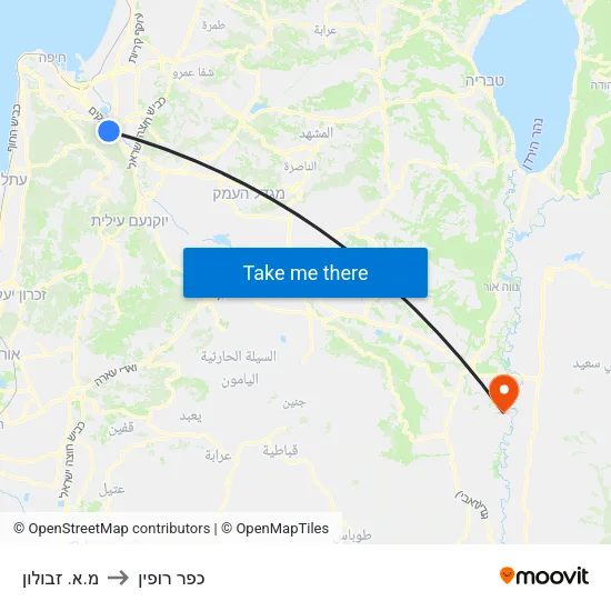 מ.א. זבולון to כפר רופין map