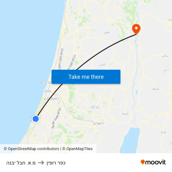 מ.א. חבל יבנה to כפר רופין map