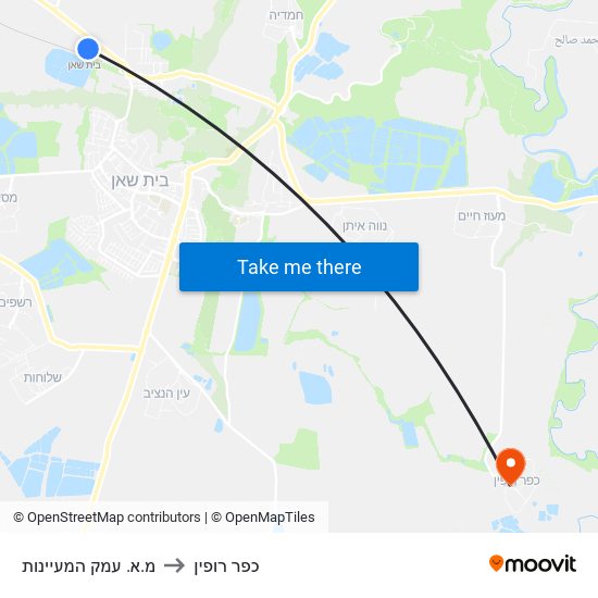 מ.א. עמק המעיינות to כפר רופין map