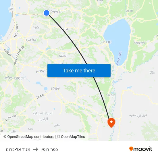 מג'ד אל-כרום to כפר רופין map