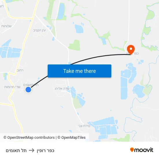 תל תאומים to כפר רופין map