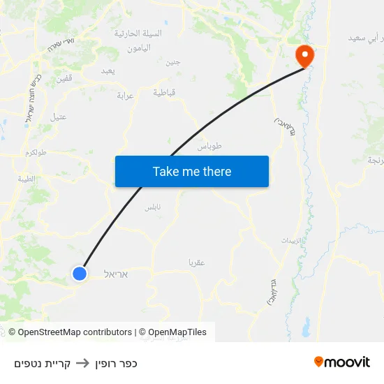 קריית נטפים to כפר רופין map