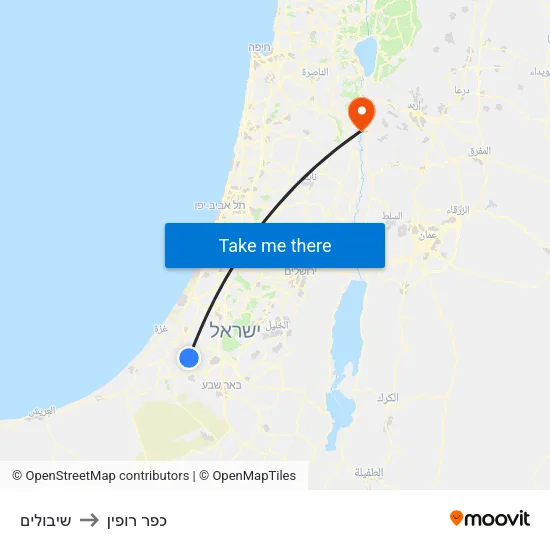 שיבולים to כפר רופין map