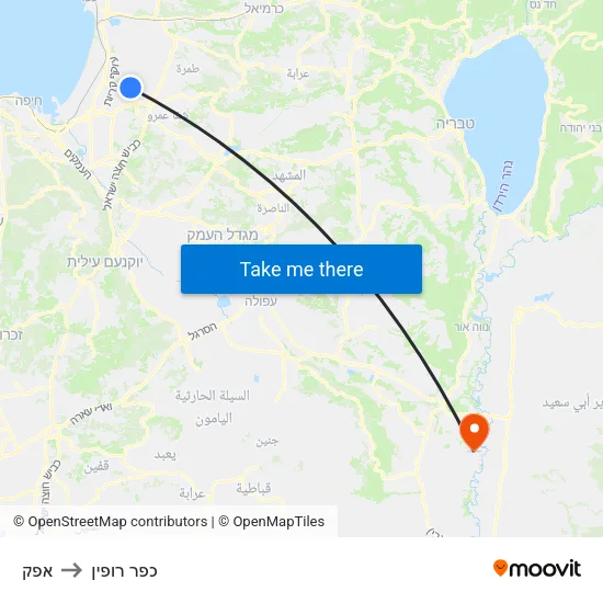 אפק to כפר רופין map