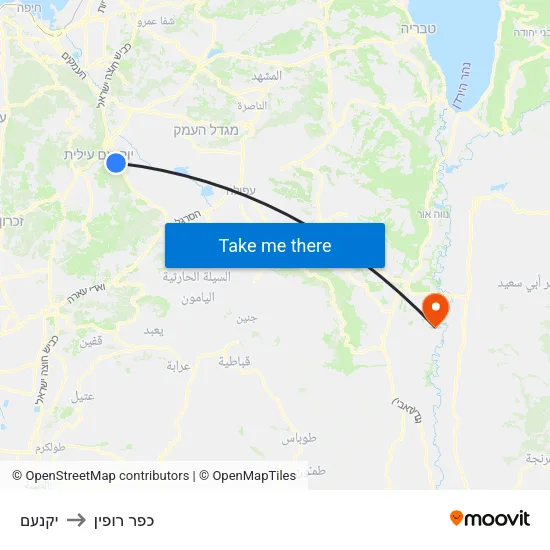 יקנעם to כפר רופין map