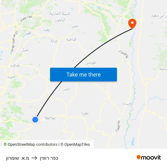 מ.א. שומרון to כפר רופין map