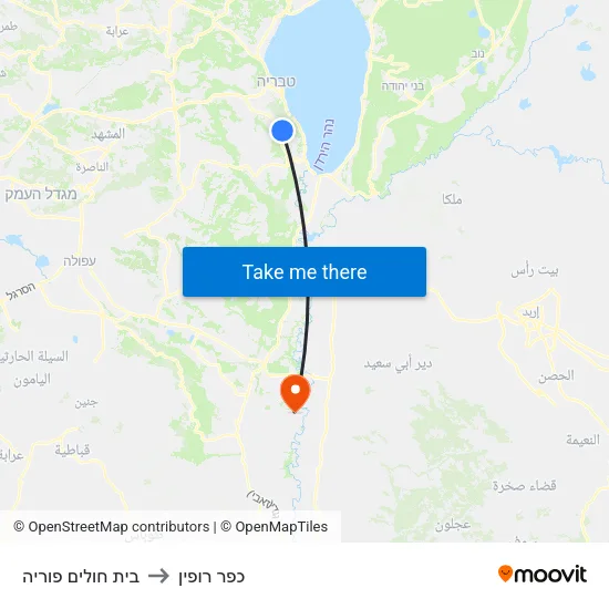 בית חולים פוריה to כפר רופין map