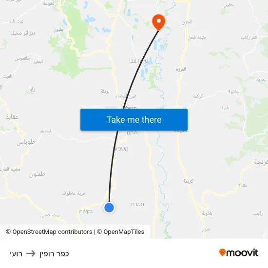 רועי to כפר רופין map
