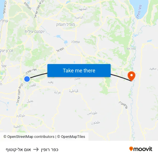 אום אל-קוטוף to כפר רופין map