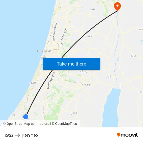גבים to כפר רופין map