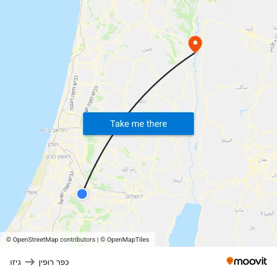 גיזו to כפר רופין map