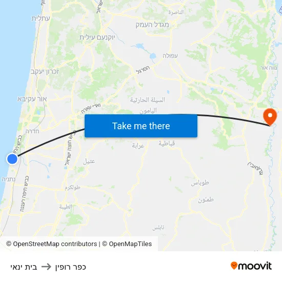 בית ינאי to כפר רופין map