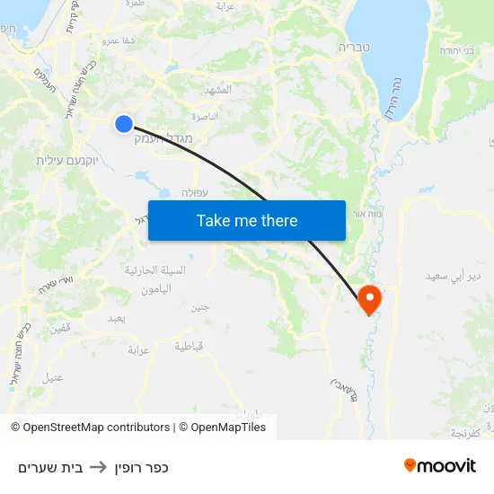בית שערים to כפר רופין map