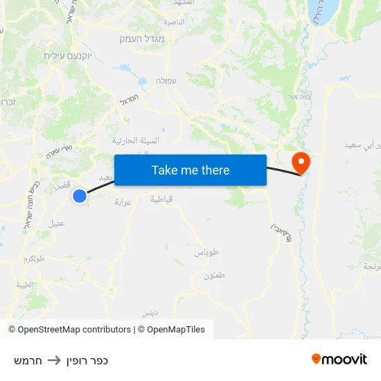 חרמש to כפר רופין map